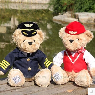 8 Inch Stuffed Animal Toys Pilot Teddy Bear With Uniforms For Promotion Gifts