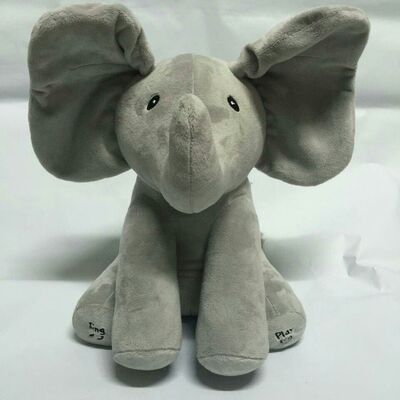Grey Peek A Boo Music Plush Toys , Electronic Stuffed Elephant Toy