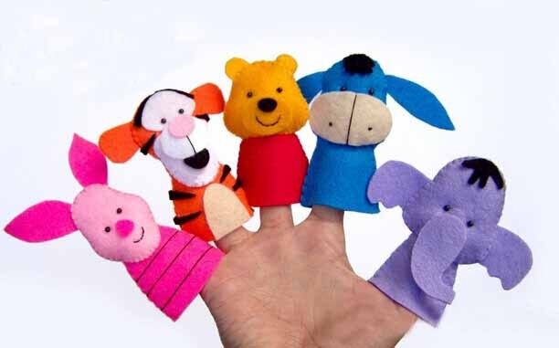 Classical Disney Felt Plush Finger Puppets , Donkey / Tigger / Piglet / Pooh / Elephent